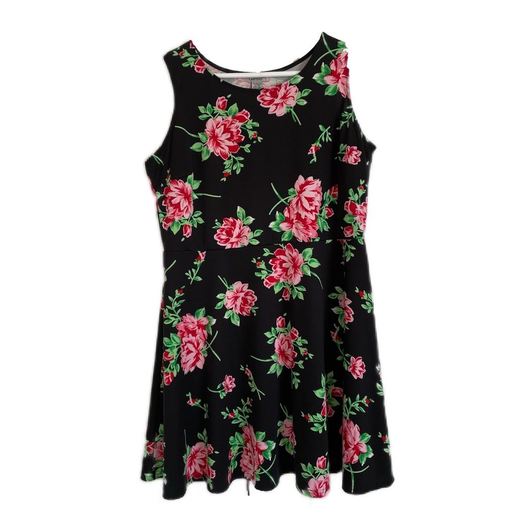 🍉 Last Exit Fit and Flare Sleeveless Floral 3X Dress Black Red